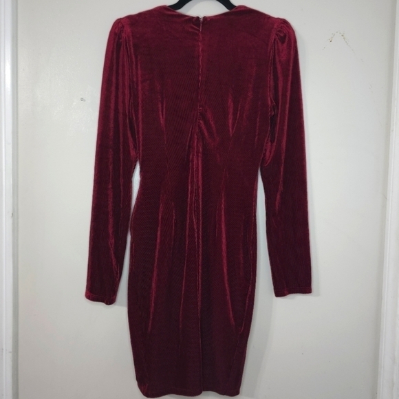 ASTR the Label Lanita Velvet Dress, Surplice Front, Faux Knot Waist, Merlot, M - Picture 6 of 16